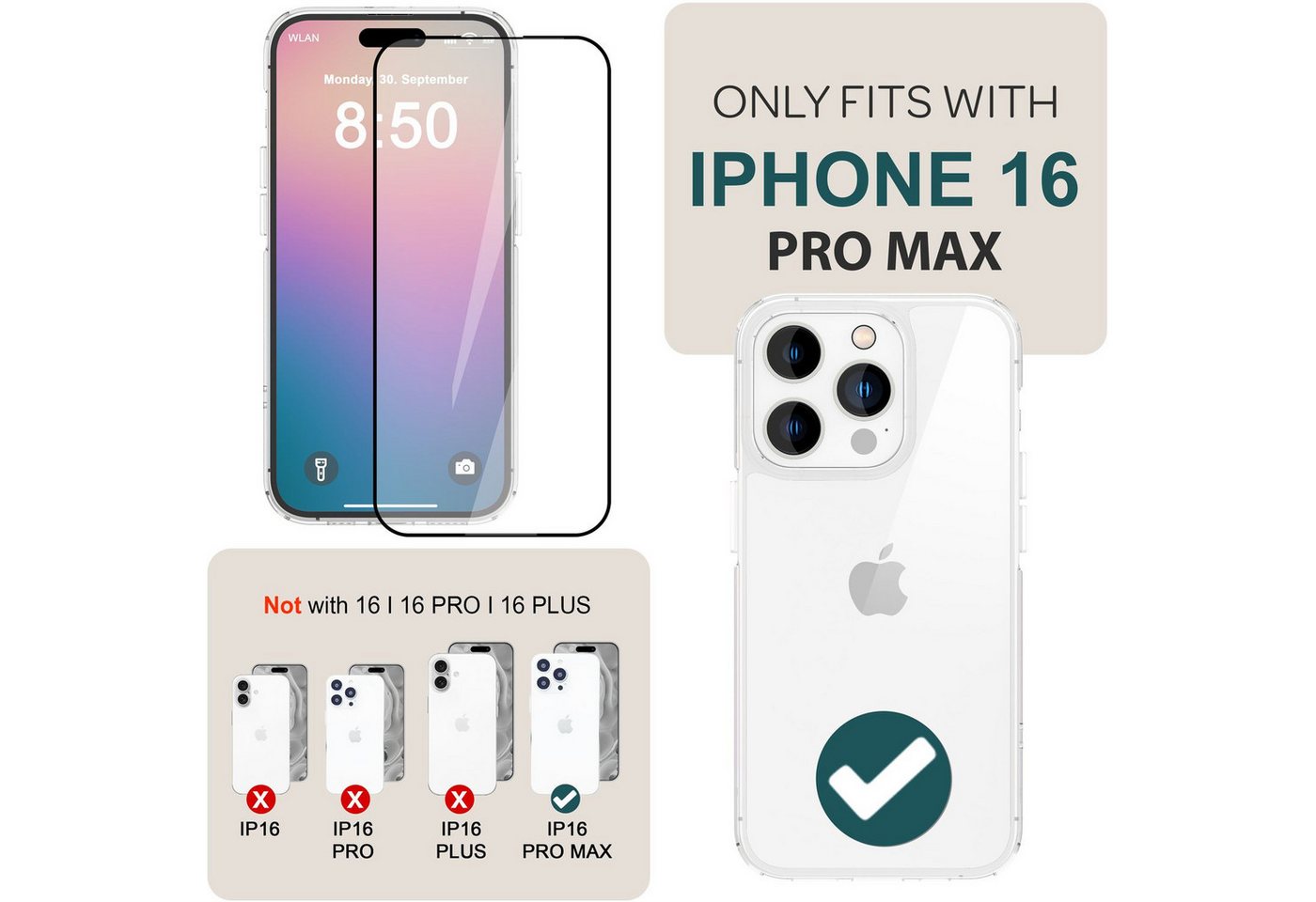 Nalia Schutzfolie Apple iPhone 16 Pro Max, 2x Schutzglas & 1x Schablone / Klarer Displayschutz mit schwarzem Rand Bild 4