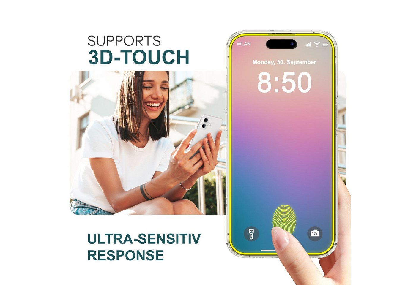 Nalia Schutzfolie Apple iPhone 16 Pro Max, 2x Schutzglas & 1x Schablone / Klarer Displayschutz mit schwarzem Rand Bild 5