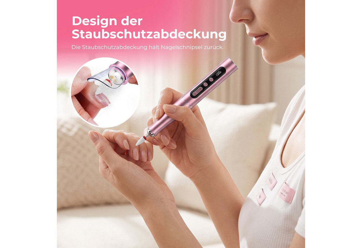 AKKEE Maniküre-Pediküre-Set Professionell Elektrische Nagelfräser, Akku-Nagelfeile, 35.000 U/min, mit 12 Aufsätze zur Nagelpflege 5 Geschwindigkeiten Bild 2