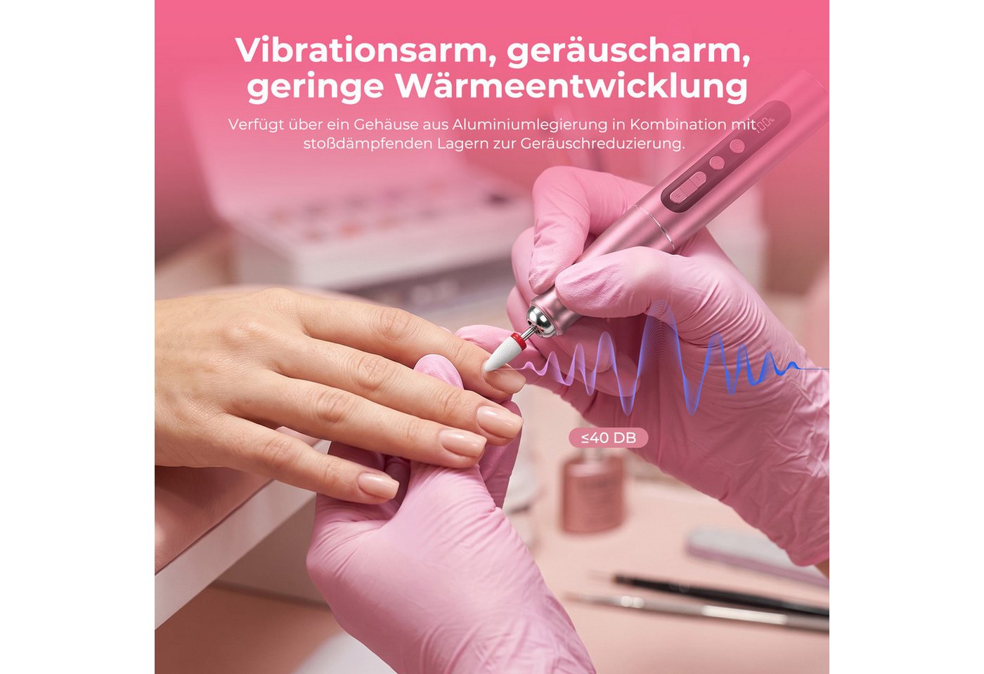 AKKEE Maniküre-Pediküre-Set Professionell Elektrische Nagelfräser, Akku-Nagelfeile, 35.000 U/min, mit 12 Aufsätze zur Nagelpflege 5 Geschwindigkeiten Bild 4