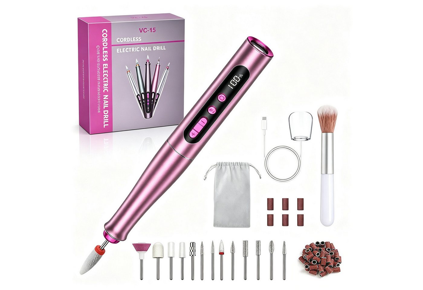 AKKEE Maniküre-Pediküre-Set Professionell Elektrische Nagelfräser, Akku-Nagelfeile, 35.000 U/min, mit 12 Aufsätze zur Nagelpflege 5 Geschwindigkeiten Bild 5