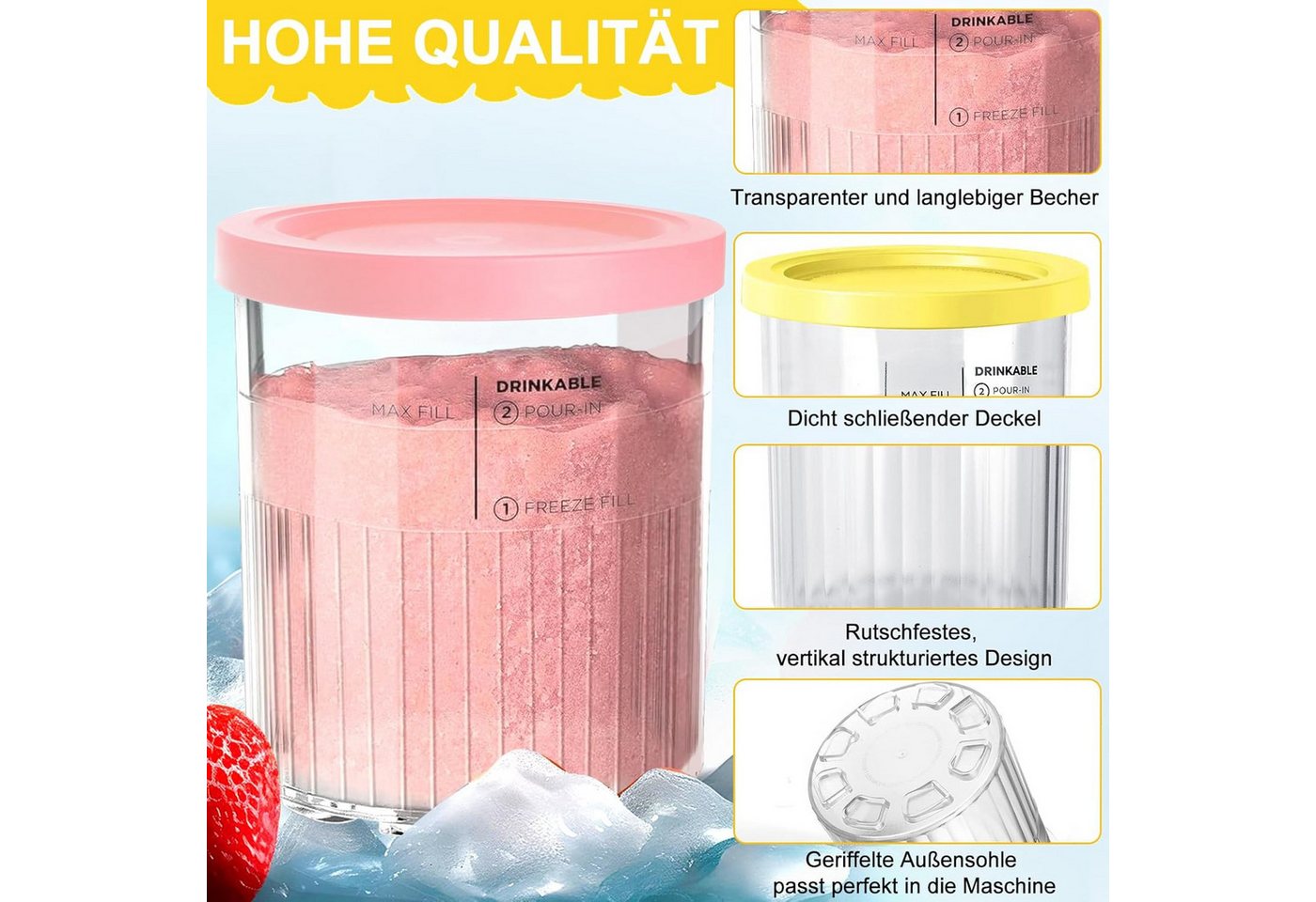 Bwecuy Eisbereiteraufsatz 4 Stück Behälter für Ninja Creami Deluxe Pints