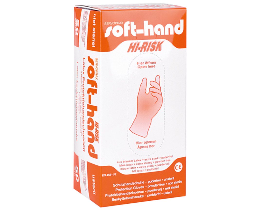 DocMed Latexhandschuhe Soft-Hand Hi-Risk - Latex - puderfrei (Unsterile Latexhandschuhe, 50-St., Medizinische Schutz) Puderfrei und Robuste Latexhandschuhe