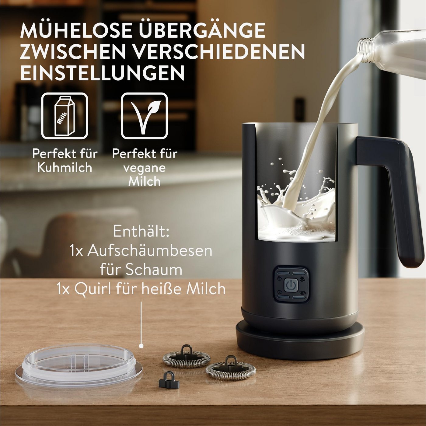 Navaris Milchaufschäumer Navaris Elektrischer Milchaufschäumer mit Milchwärmer