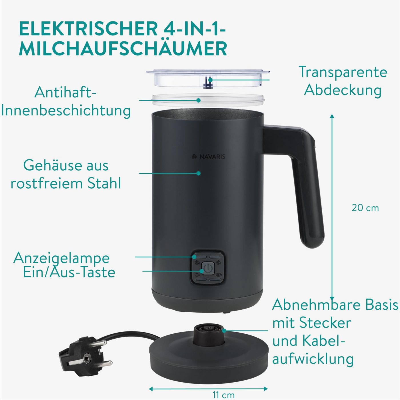 Navaris Milchaufschäumer Navaris Elektrischer Milchaufschäumer mit Milchwärmer Bild 5