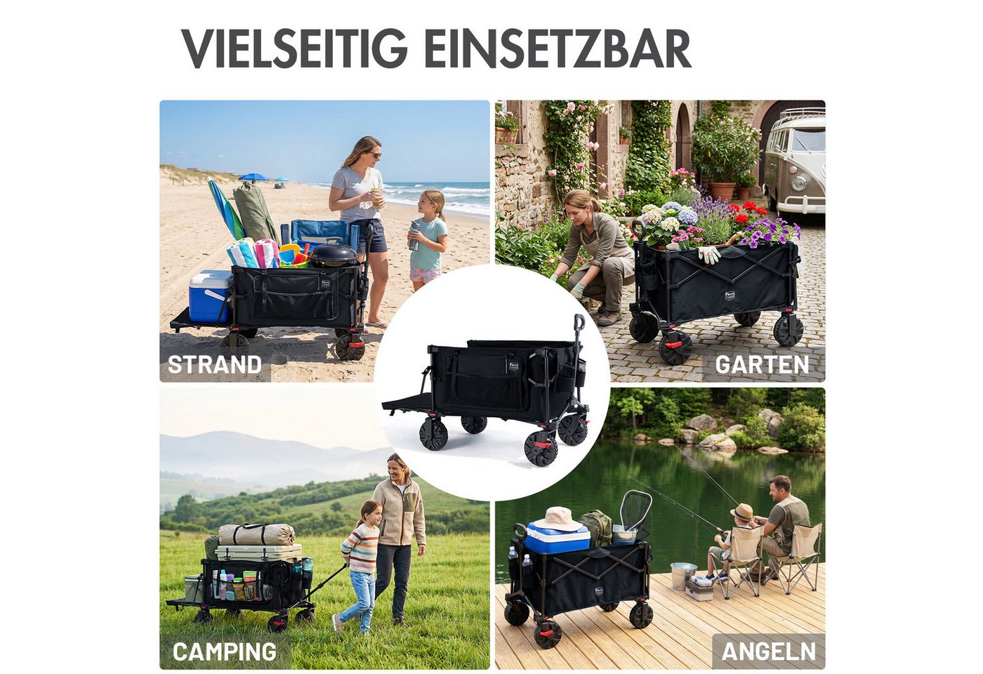 TIMBER RIDGE Bollerwagen Faltbar 400L 180kg, All-Terrain-Räder mit Bremse + 360° Rollen (1-tlg) Bild 2
