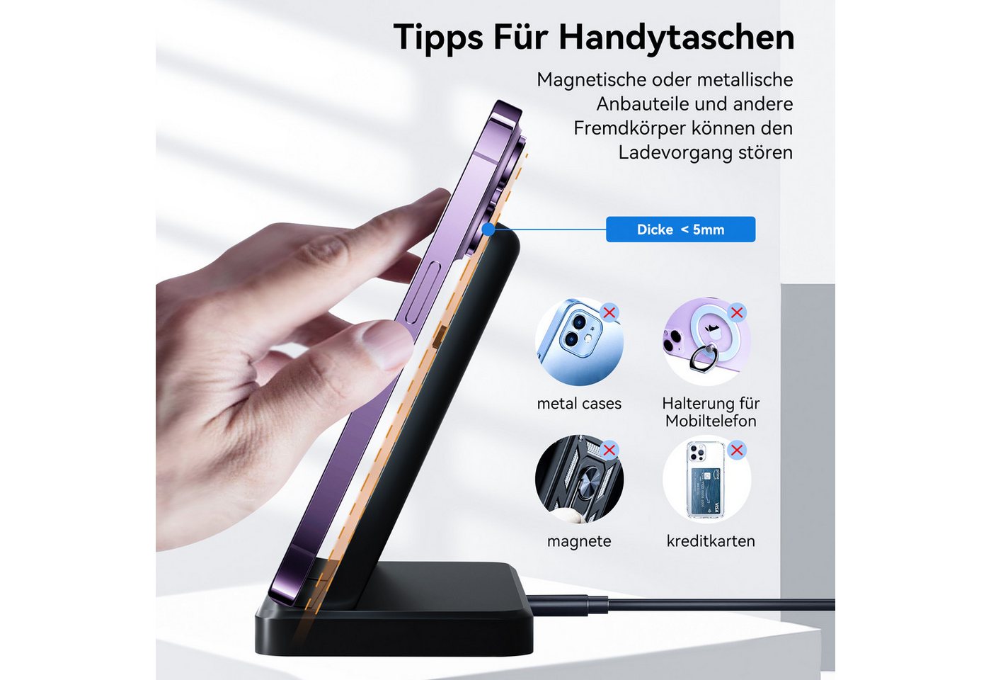 Senmudi 3 in 1 Kabellose Ladestation 15W - Ohne Kabelchaos Induktions-Ladegerät (Schnelles Kabelloses Ladegerät Handy Ständer handyhalterung, Für Samsung Galaxy/Galaxy Watch/Xiaomi/Note/Galaxy Buds/AirPods, iPhone - Ultra Handy-Ladestation,für alle Qi-fähigen Geräte) Bild 2
