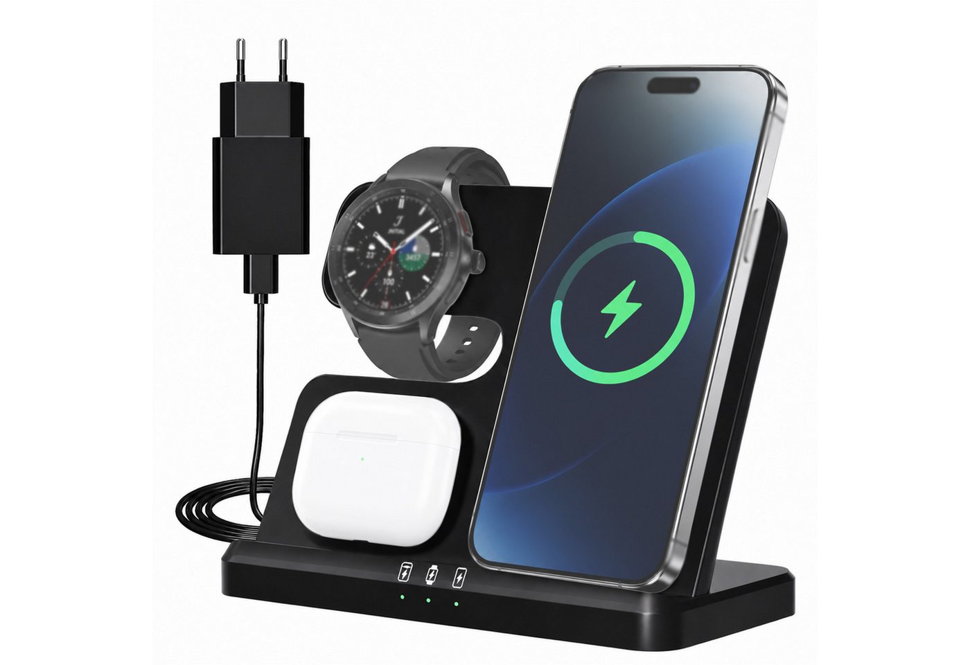 Senmudi 3 in 1 Kabellose Ladestation 15W - Ohne Kabelchaos Induktions-Ladegerät (Schnelles Kabelloses Ladegerät Handy Ständer handyhalterung, Für Samsung Galaxy/Galaxy Watch/Xiaomi/Note/Galaxy Buds/AirPods, iPhone - Ultra Handy-Ladestation,für alle Qi-fähigen Geräte) Bild 4