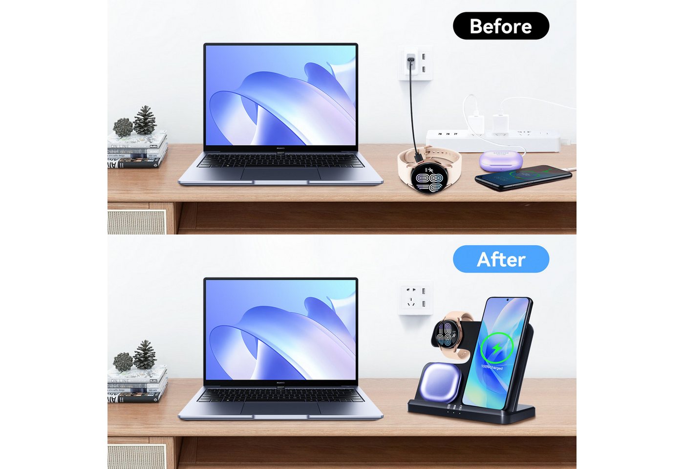 Senmudi 3 in 1 Kabellose Ladestation 15W - Ohne Kabelchaos Induktions-Ladegerät (Schnelles Kabelloses Ladegerät Handy Ständer handyhalterung, Für Samsung Galaxy/Galaxy Watch/Xiaomi/Note/Galaxy Buds/AirPods, iPhone - Ultra Handy-Ladestation,für alle Qi-fähigen Geräte) Bild 5