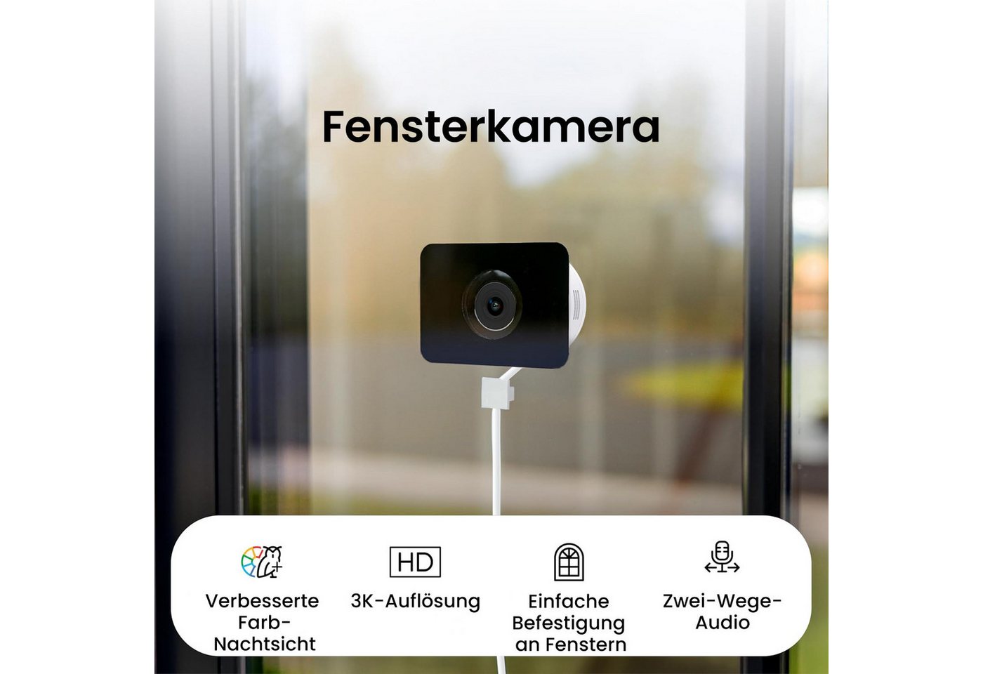 FOSMET IP-Überwachungskamera Fensterkamera 5MP 3K, WiFi 6, AI Personenerkennung & Farb-Nachtsicht (Indoor Fensterkamera,2-Wege-Audio,Alexa & Google,130.5° Weitwinkel) Bild 2