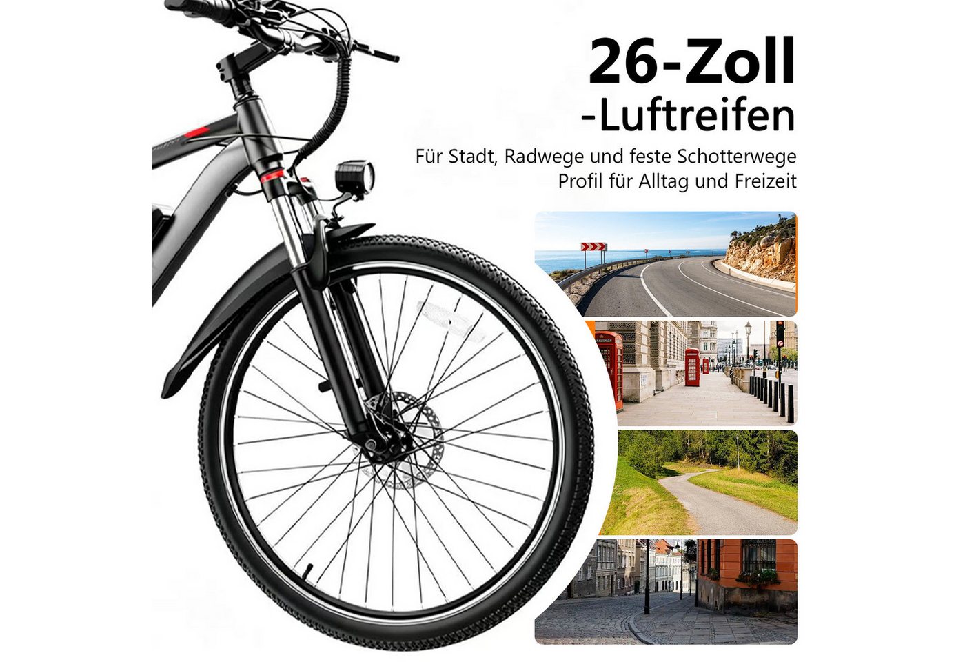 Vankel E-Bike Mountainbike 26 Zoll für Damen und Herren, 720 Wh, bis zu 120 km, App, Kettenschaltung, Heckmotor, 720 Wh, Für Alltag und Touren mit Federgabel, Display und Scheibenbremsen Bild 3