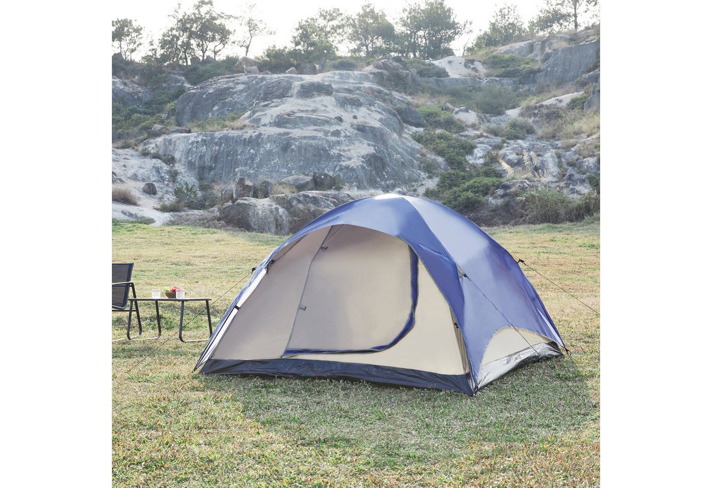 pro.tec Kuppelzelt, »Bergeijk« abnehmbares Überzelt 2,13x2,13x1,3 m Blau/Beige Bild 2