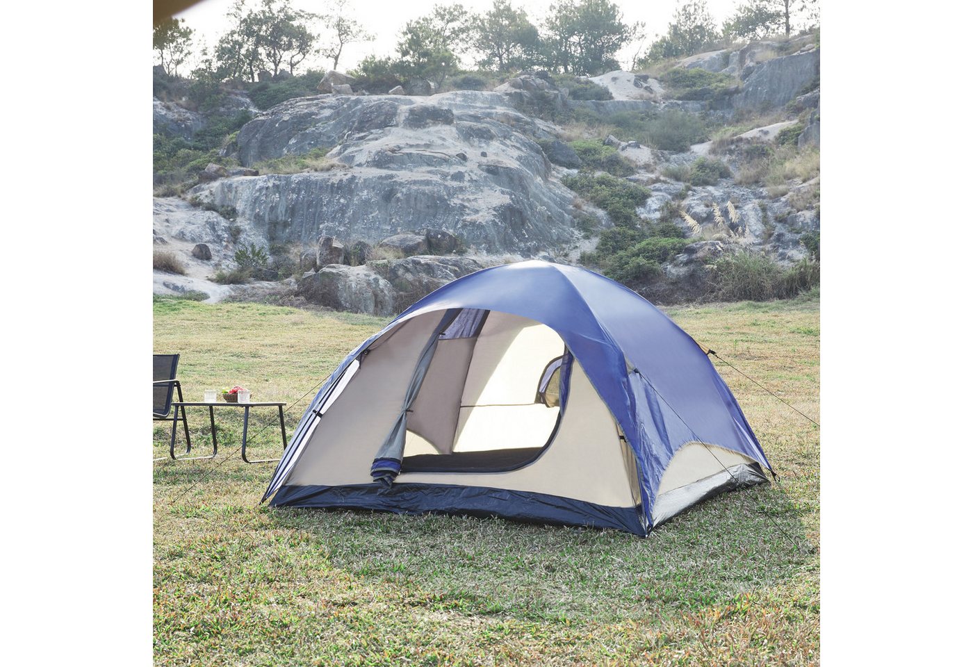 pro.tec Kuppelzelt, »Bergeijk« abnehmbares Überzelt 2,13x2,13x1,3 m Blau/Beige Bild 3