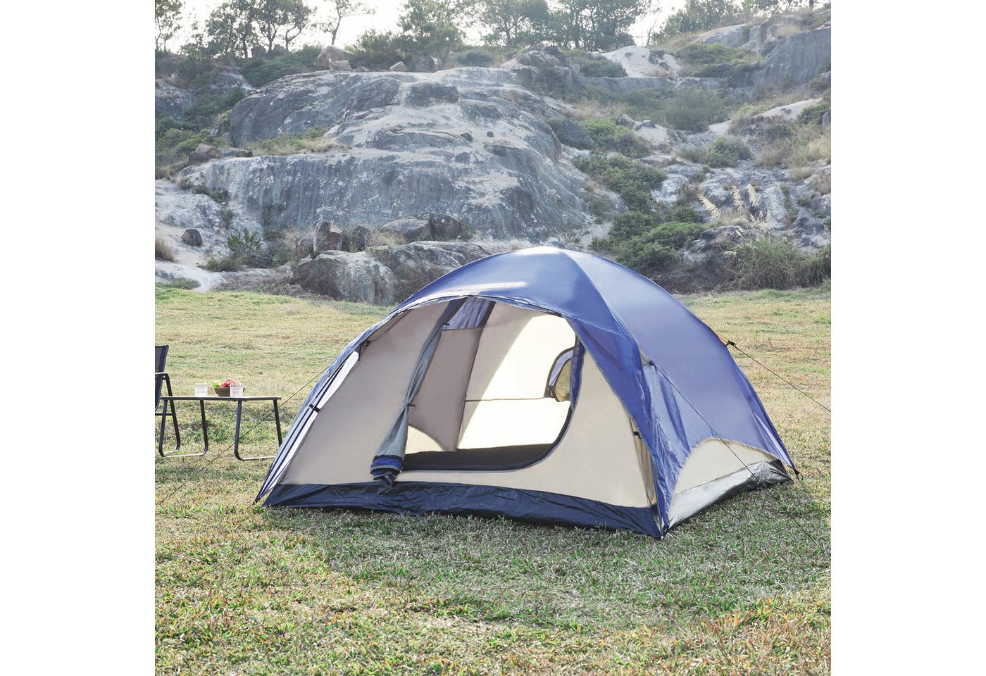 pro.tec Kuppelzelt, »Bergeijk« abnehmbares Überzelt 2,13x2,13x1,3 m Blau/Beige Bild 5