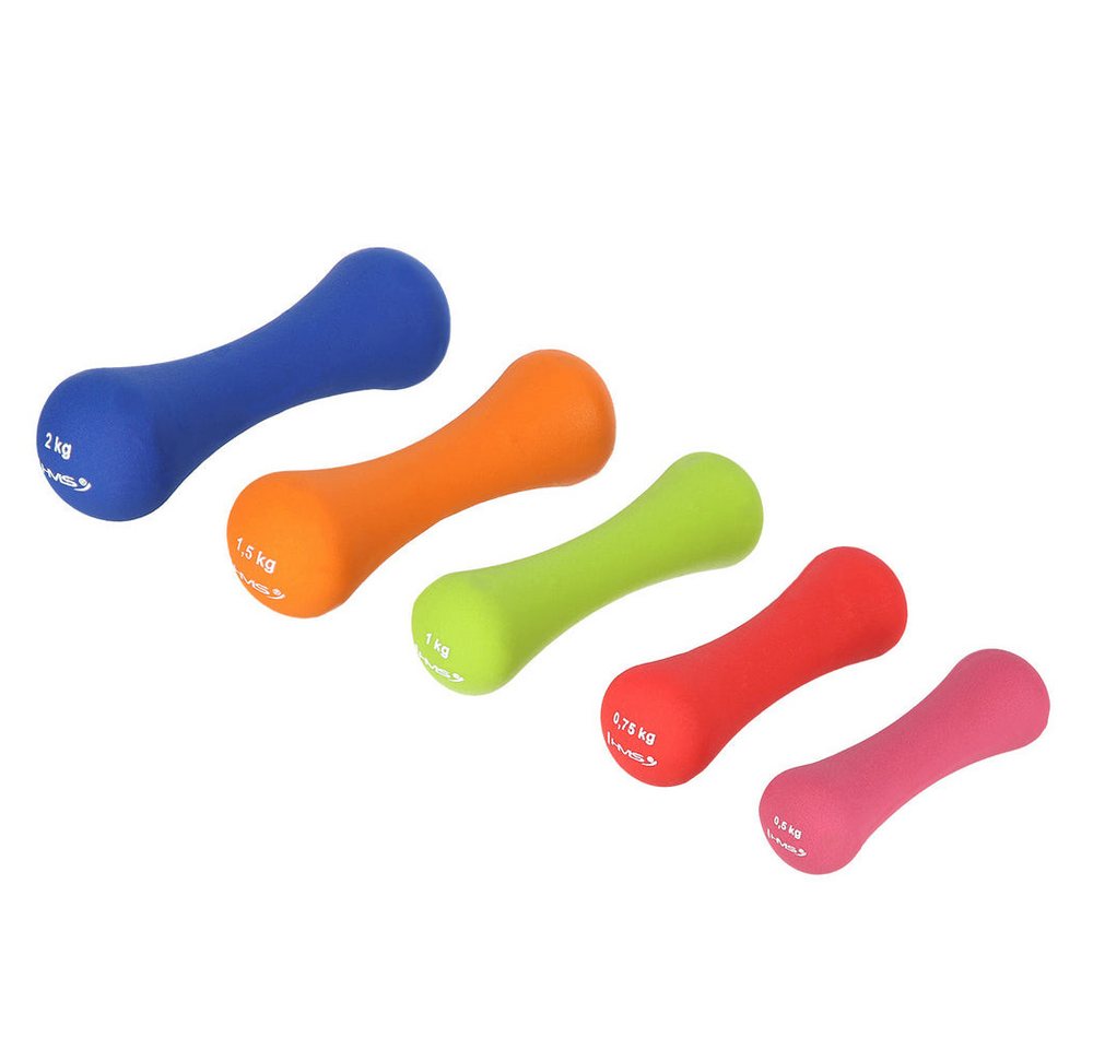 HMS Kurzhantel Gymnastikhantel Aerobichantel Trainingsgewicht, (Spar-Set, 1 kg), Gusseisen, Neoprenbeschichtung, griffige Knochenform