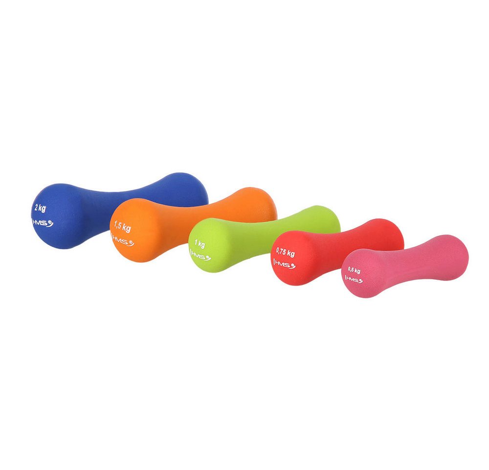 HMS Kurzhantel Gymnastikhantel Aerobichantel Trainingsgewicht, (Spar-Set, 1 kg), Gusseisen, Neoprenbeschichtung, griffige Knochenform Bild 2