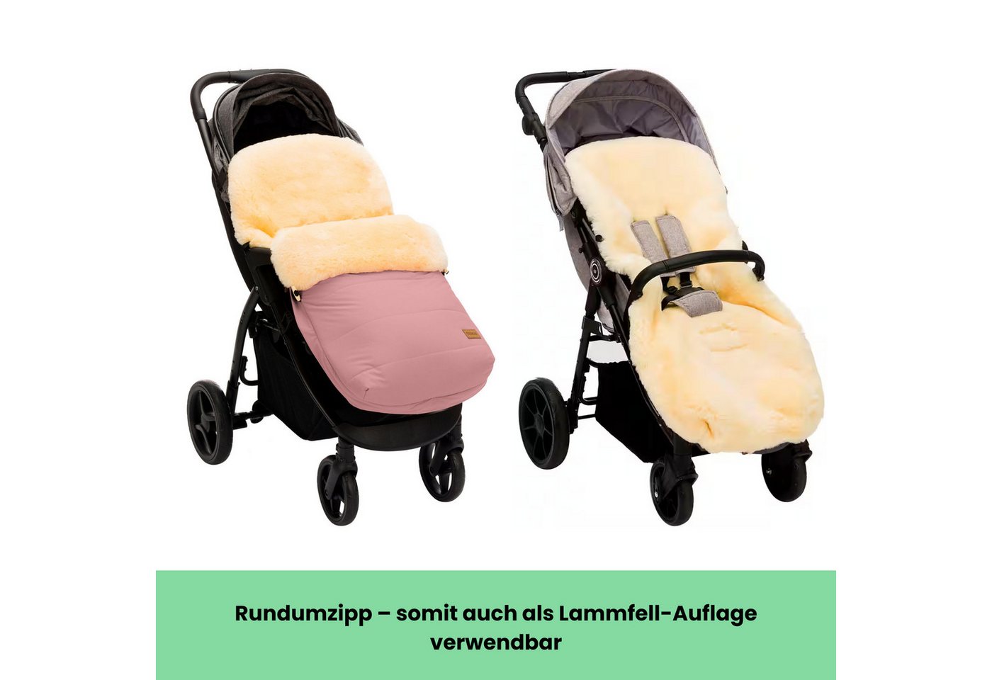 Fillikid Fußsack Winterfußsack Bernina Lammfell Exklusiv, warmer Winterfußsack mit echtem Merino-Lammfell wasserabweisend und