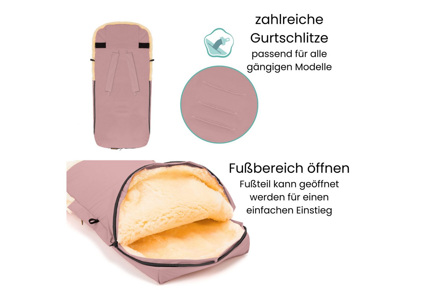 Fillikid Fußsack Winterfußsack Bernina Lammfell Exklusiv, warmer Winterfußsack mit echtem Merino-Lammfell wasserabweisend und Bild 3