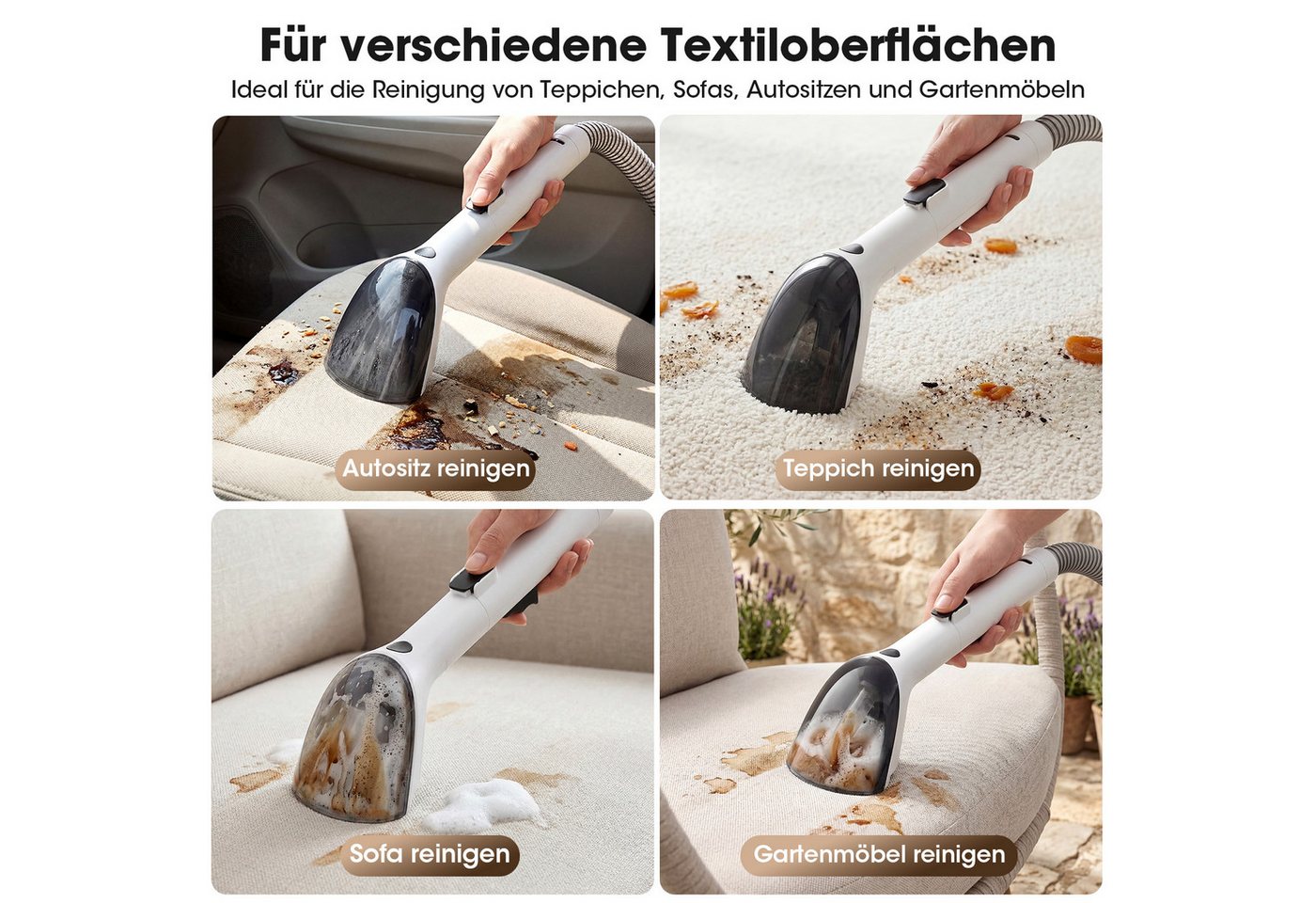 lubluelu Teppichreinigungsgerät Polsterreiniger Gerät Waschsauger 16000Pa Fleckenreiniger 3in1, 600 W, beutellos, für Teppiche, Polster, Sofa, Auto, Flecken / Dual-Tank-Technologie