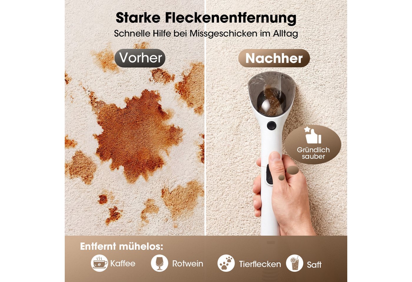lubluelu Teppichreinigungsgerät Polsterreiniger Gerät Waschsauger 16000Pa Fleckenreiniger 3in1, 600 W, beutellos, für Teppiche, Polster, Sofa, Auto, Flecken / Dual-Tank-Technologie Bild 4