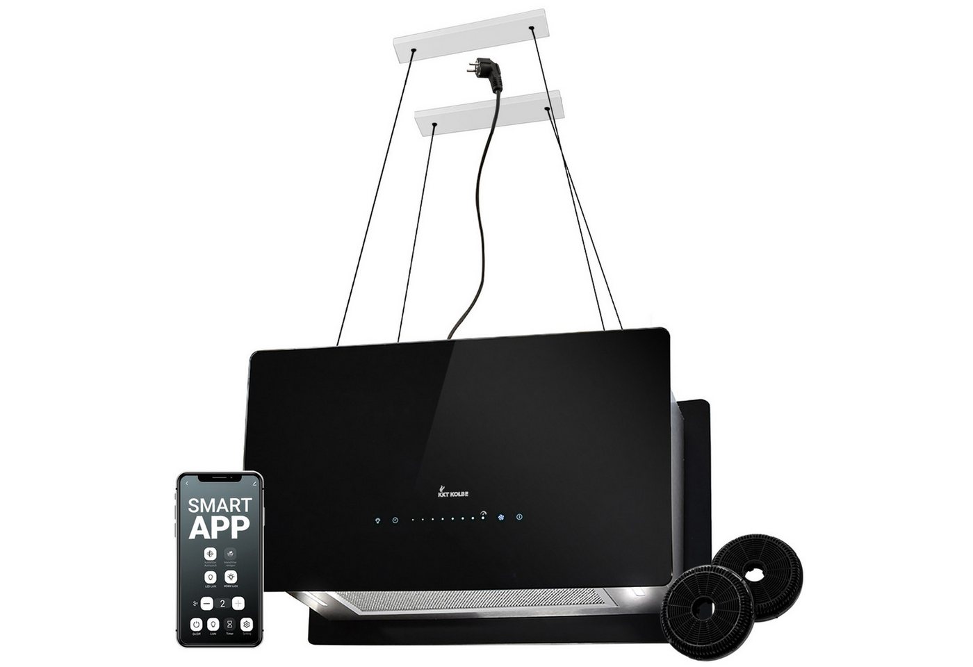 KKT KOLBE Inselhaube Dunstabzugshaube Inselhaube CUBE60-Serie 60cm Abzugshaube / Inselhaube / Umluft / Schwarz / Glas / Touch LED / WiFi