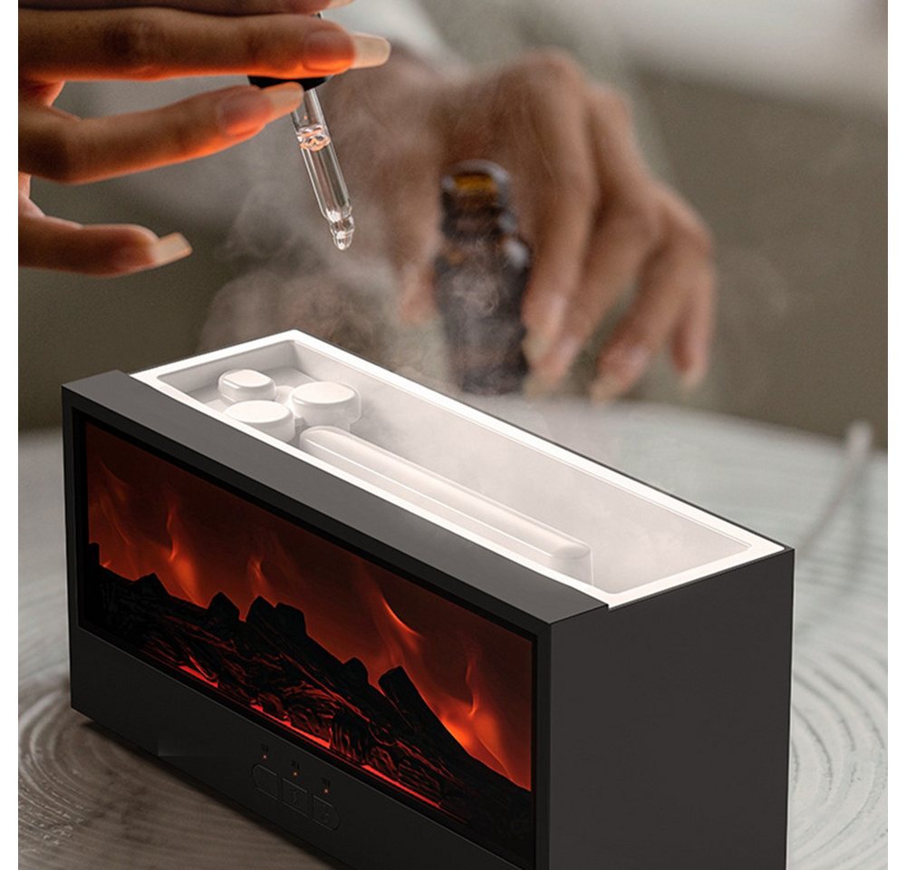 Coonoor Luftbefeuchter Aroma Diffuser mit LED Kamin, Duftöl Diffusor für Ätherische Öle, mit 7-Farben-Licht Flammeneffekt,Fernbedienung, 4 Timer Bild 2
