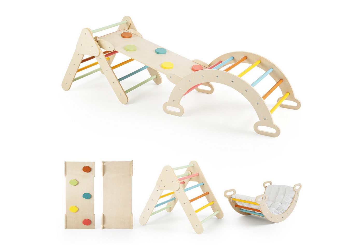 COSTWAY Klettergerüst 3 in 1 Montessori Klettersset aus Holz, Spielset für Kinder ab 1 Jahr Bild 4