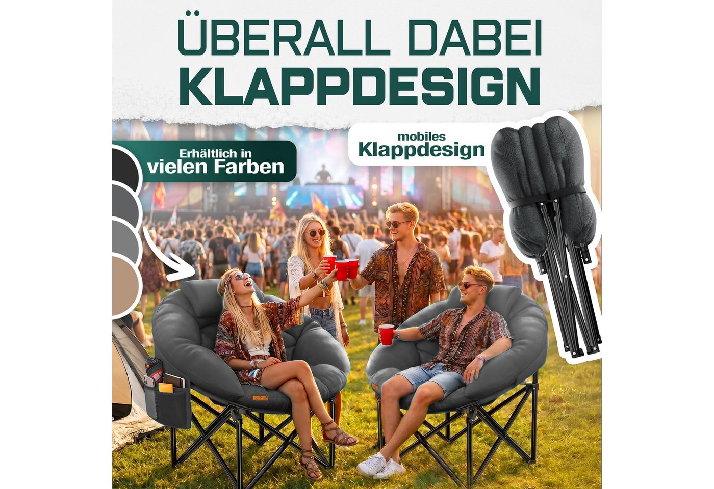 KESSER Campingstuhl XXL faltbar, bis 150 kg, inkl. Kissen, Seitentasche & Cover, Outdoor + Indoor für Camping, Angeln, Festival & Strand Bild 5