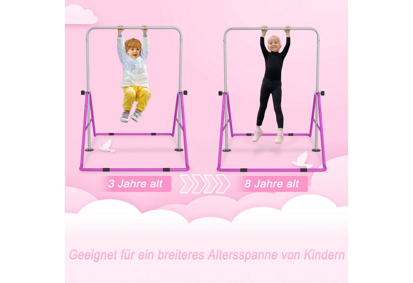 FIVMEN Turnreck Reckstange höhenverstellbare Gymnastikstange aus stabilem Stahl, Gymnastik Heimtrainer Faltbares für Junioren, erweiterbar Bild 3