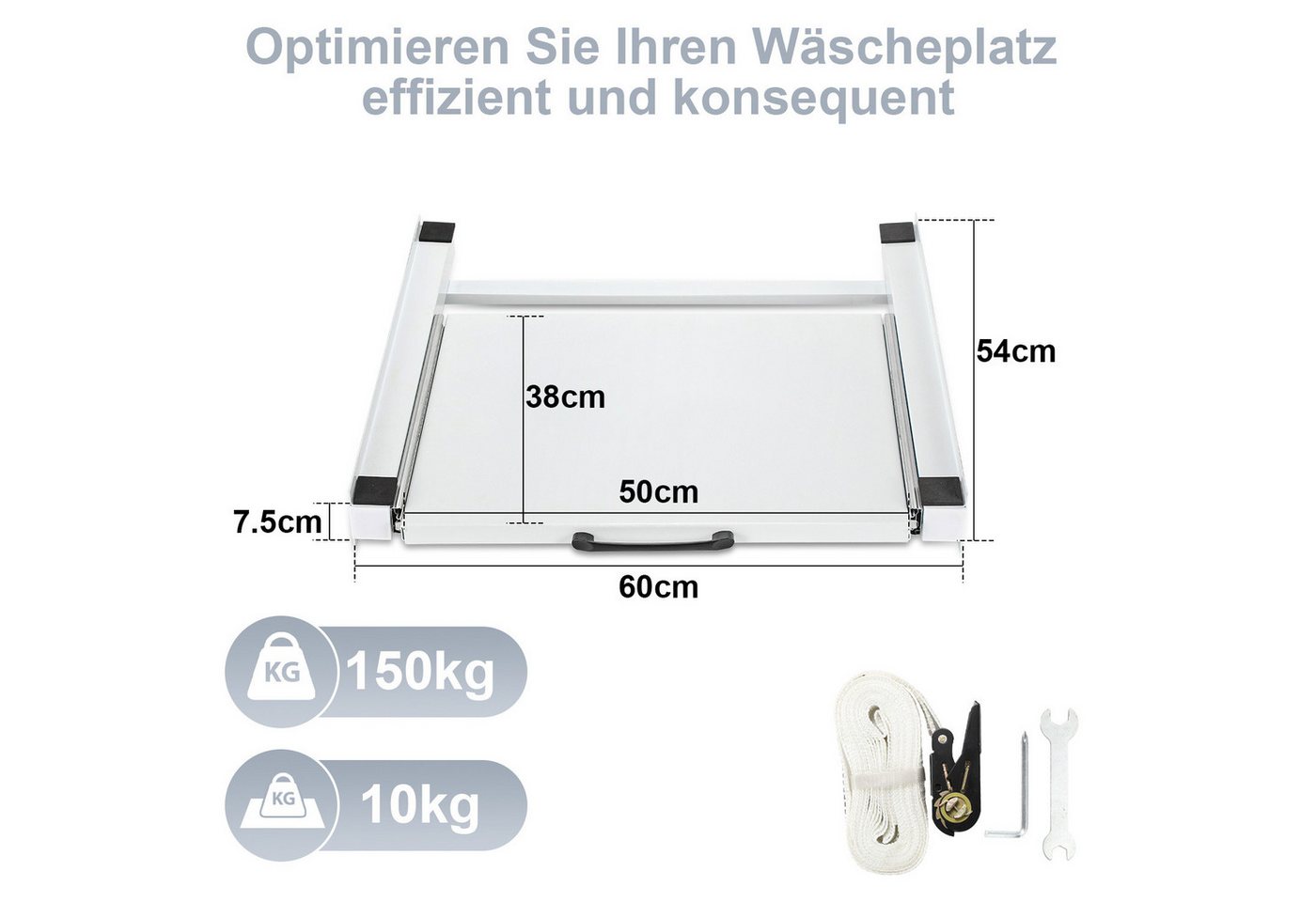 Clanmacy Zwischenbaurahmen Zwischenbaurahmen Waschmaschine Trockner mit Ausziehplatte, Zurrgurt Bild 4