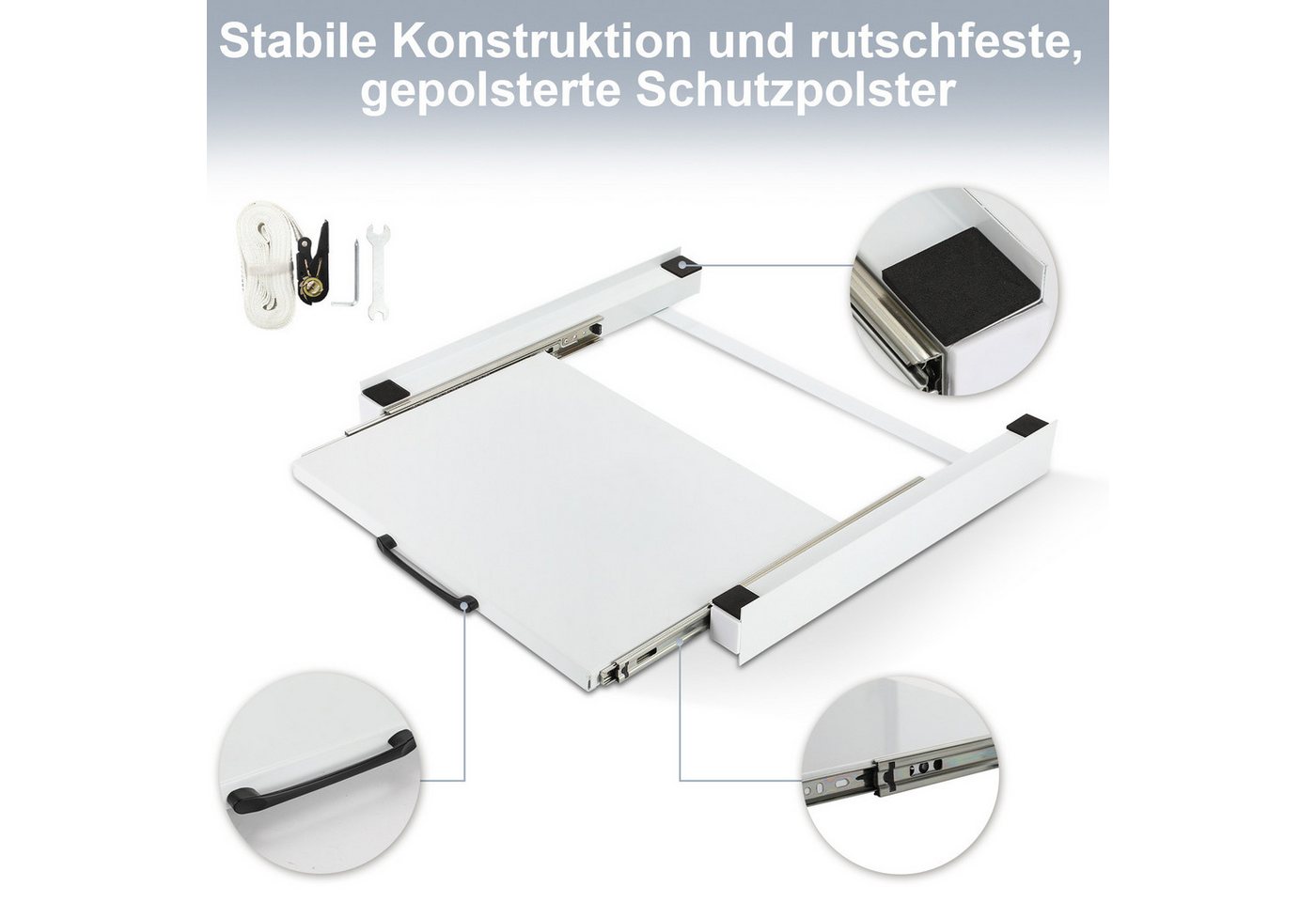 Clanmacy Zwischenbaurahmen Zwischenbaurahmen Waschmaschine Trockner mit Ausziehplatte, Zurrgurt Bild 5
