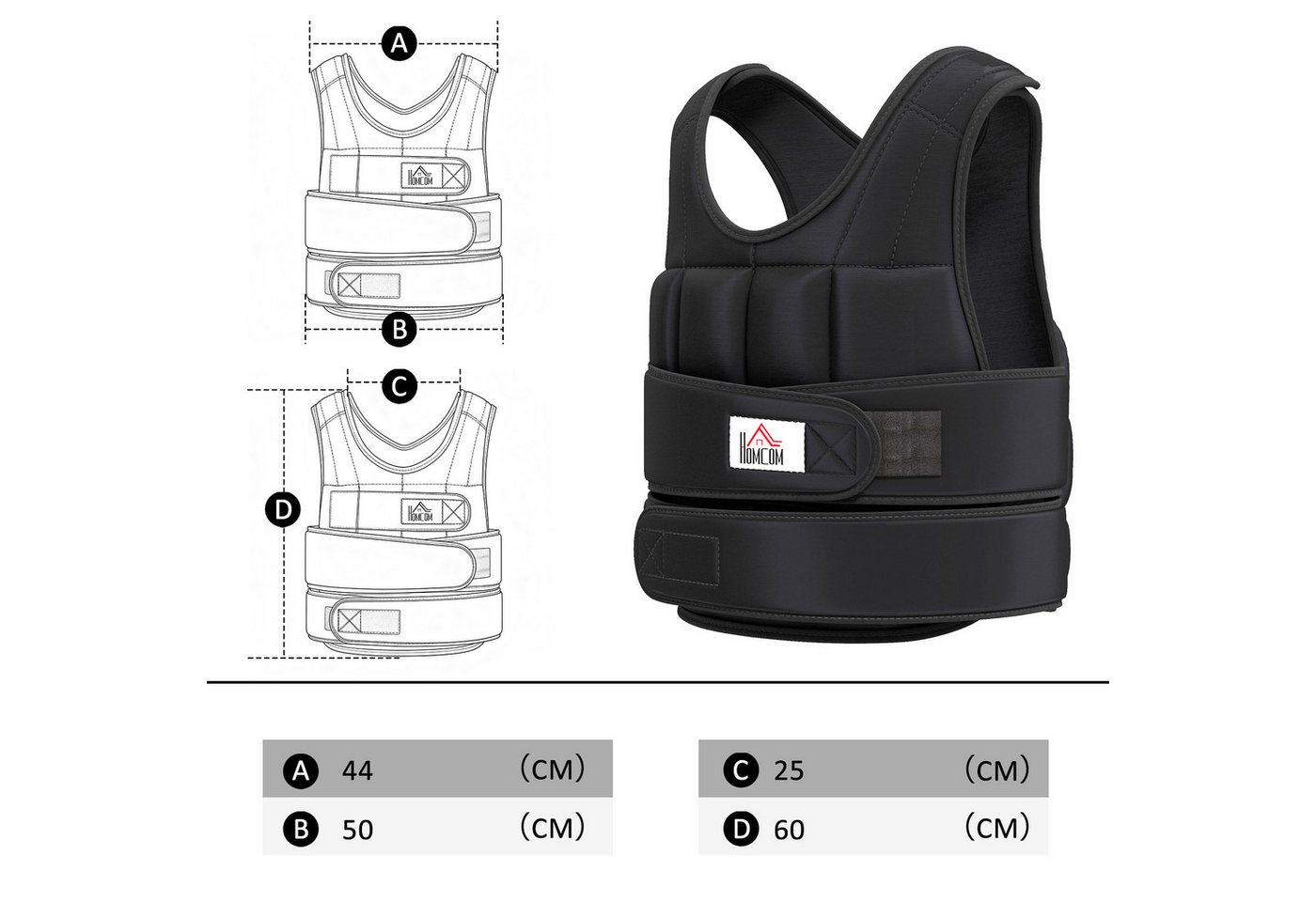 HOMCOM Gewichtsweste mit verstellbare herausnehmenbar Gewichten Klettverschlüsse, (Trainingsweste, 1-tlg., Laufweste), für Muskelaufbau Krafttraining, Laufen, Fitness, Cross Training Bild 2