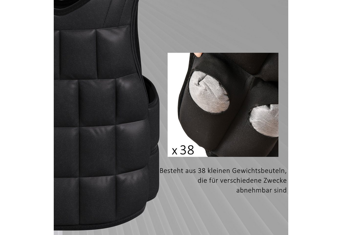 HOMCOM Gewichtsweste mit verstellbare herausnehmenbar Gewichten Klettverschlüsse, (Trainingsweste, 1-tlg., Laufweste), für Muskelaufbau Krafttraining, Laufen, Fitness, Cross Training Bild 3