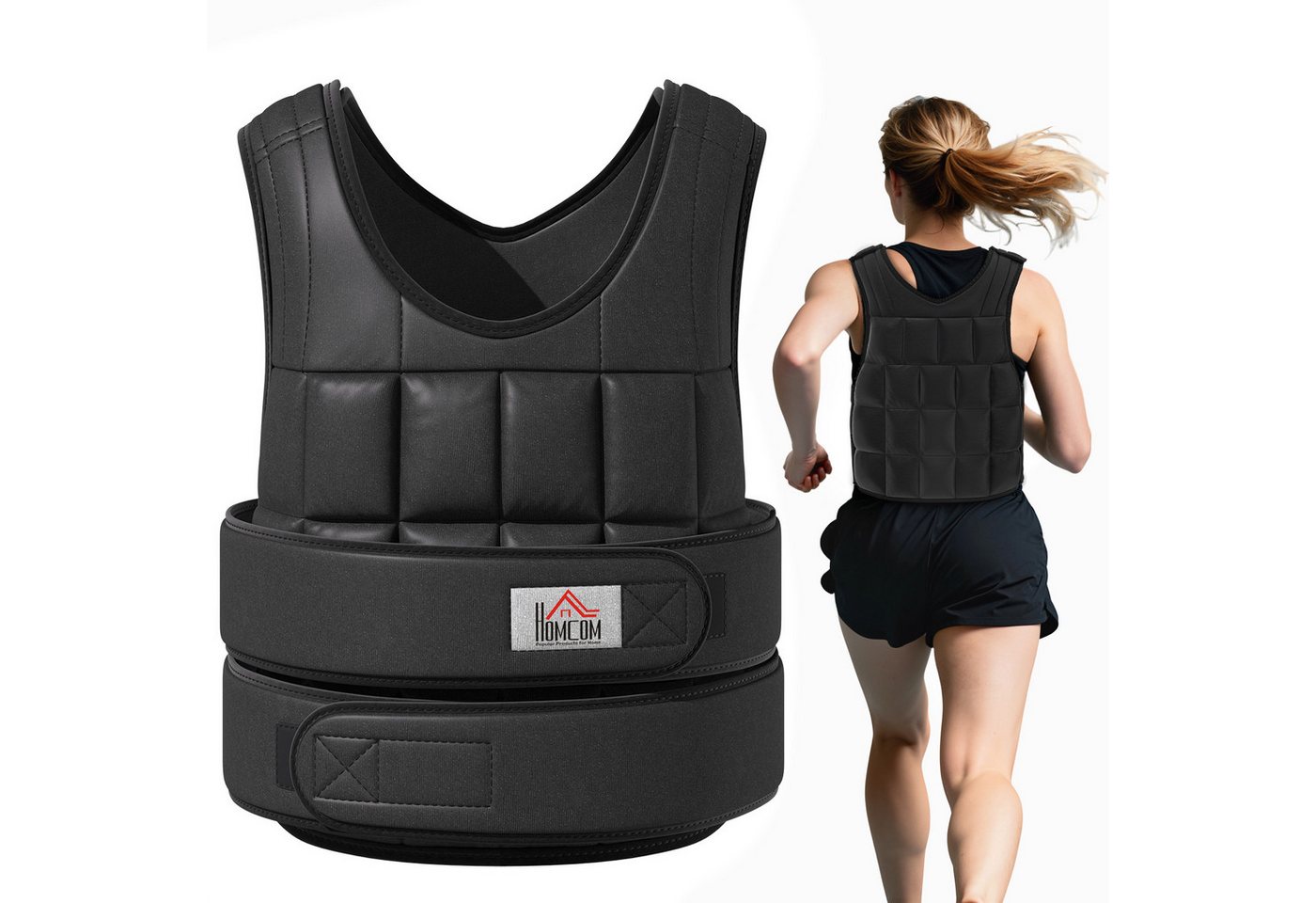 HOMCOM Gewichtsweste mit verstellbare herausnehmenbar Gewichten Klettverschlüsse, (Trainingsweste, 1-tlg., Laufweste), für Muskelaufbau Krafttraining, Laufen, Fitness, Cross Training Bild 5