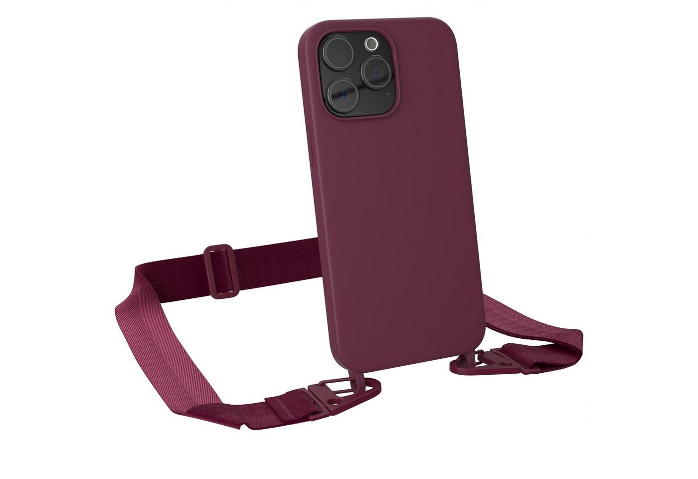 EAZY CASE Handykette Karabiner Breitband für Apple iPhone 15 Pro Max 6,7 Zoll, Smartphonekette Cover Silikonhülle Umhängetasche in Burgundy Rot Beere Bild 5