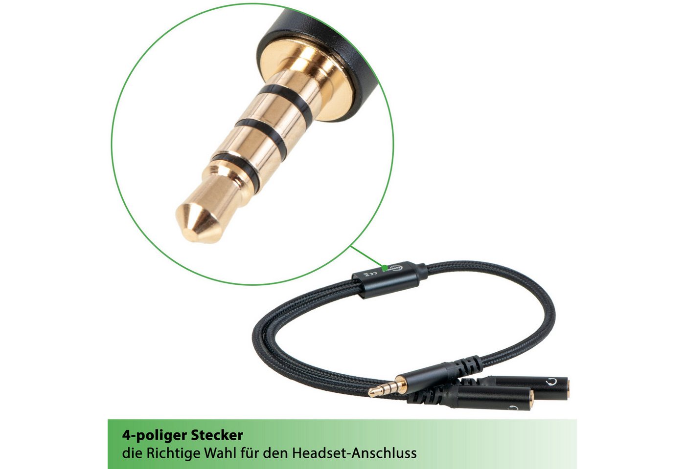 fouraces fouraces AUX Splitter, kurz, 30cm, 4pol für Headset, Kopfhörer, Handy Audio-Kabel, 3,5-mm-Klinke, 3,5-mm-Klinke (30 cm), perfekt für sehr kurze Verkabelungswege - z.B. im Auto Bild 2