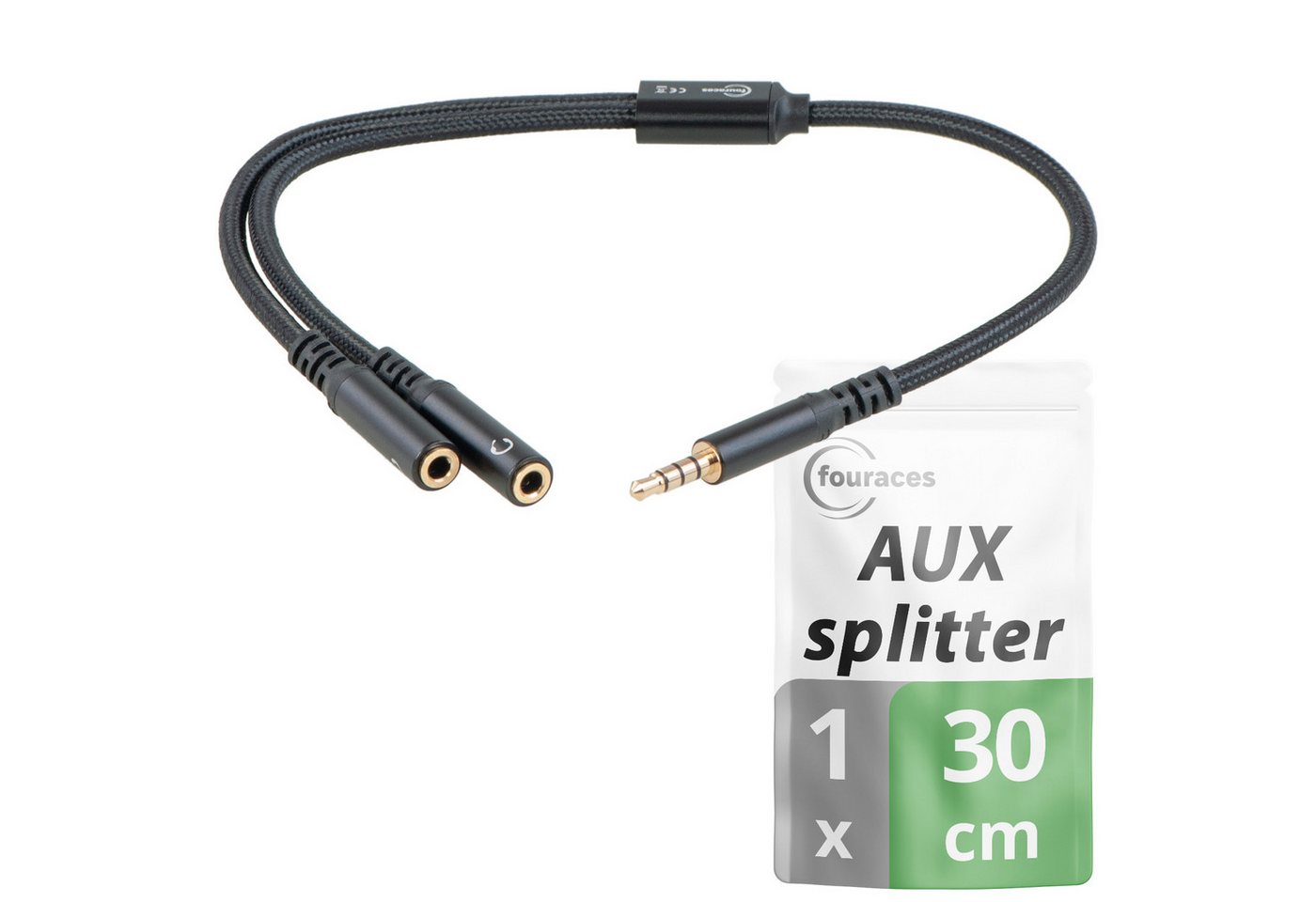 fouraces fouraces AUX Splitter, kurz, 30cm, 4pol für Headset, Kopfhörer, Handy Audio-Kabel, 3,5-mm-Klinke, 3,5-mm-Klinke (30 cm), perfekt für sehr kurze Verkabelungswege - z.B. im Auto Bild 3