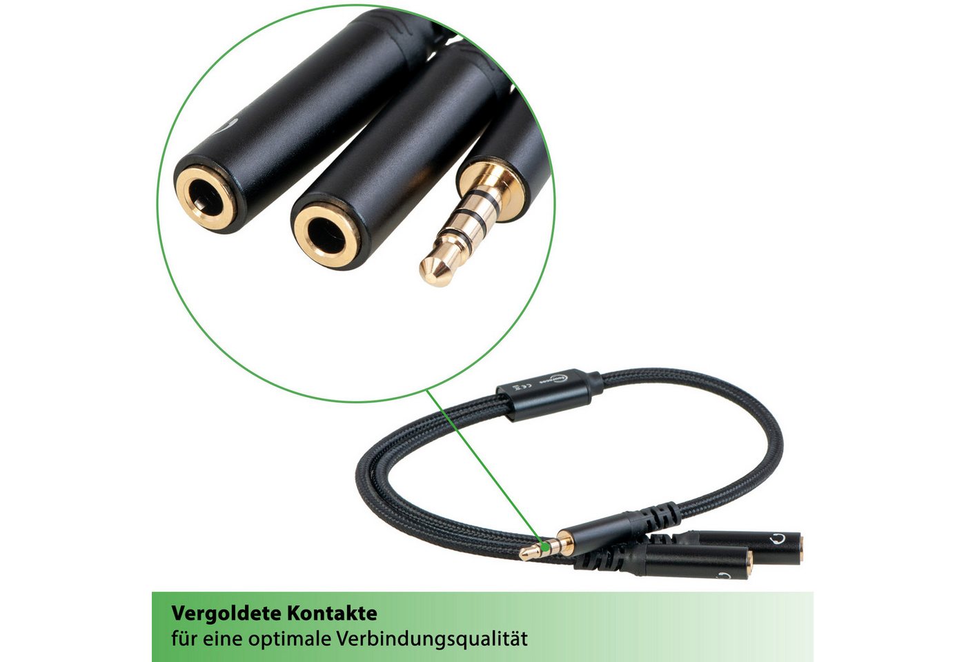 fouraces fouraces AUX Splitter, kurz, 30cm, 4pol für Headset, Kopfhörer, Handy Audio-Kabel, 3,5-mm-Klinke, 3,5-mm-Klinke (30 cm), perfekt für sehr kurze Verkabelungswege - z.B. im Auto Bild 4
