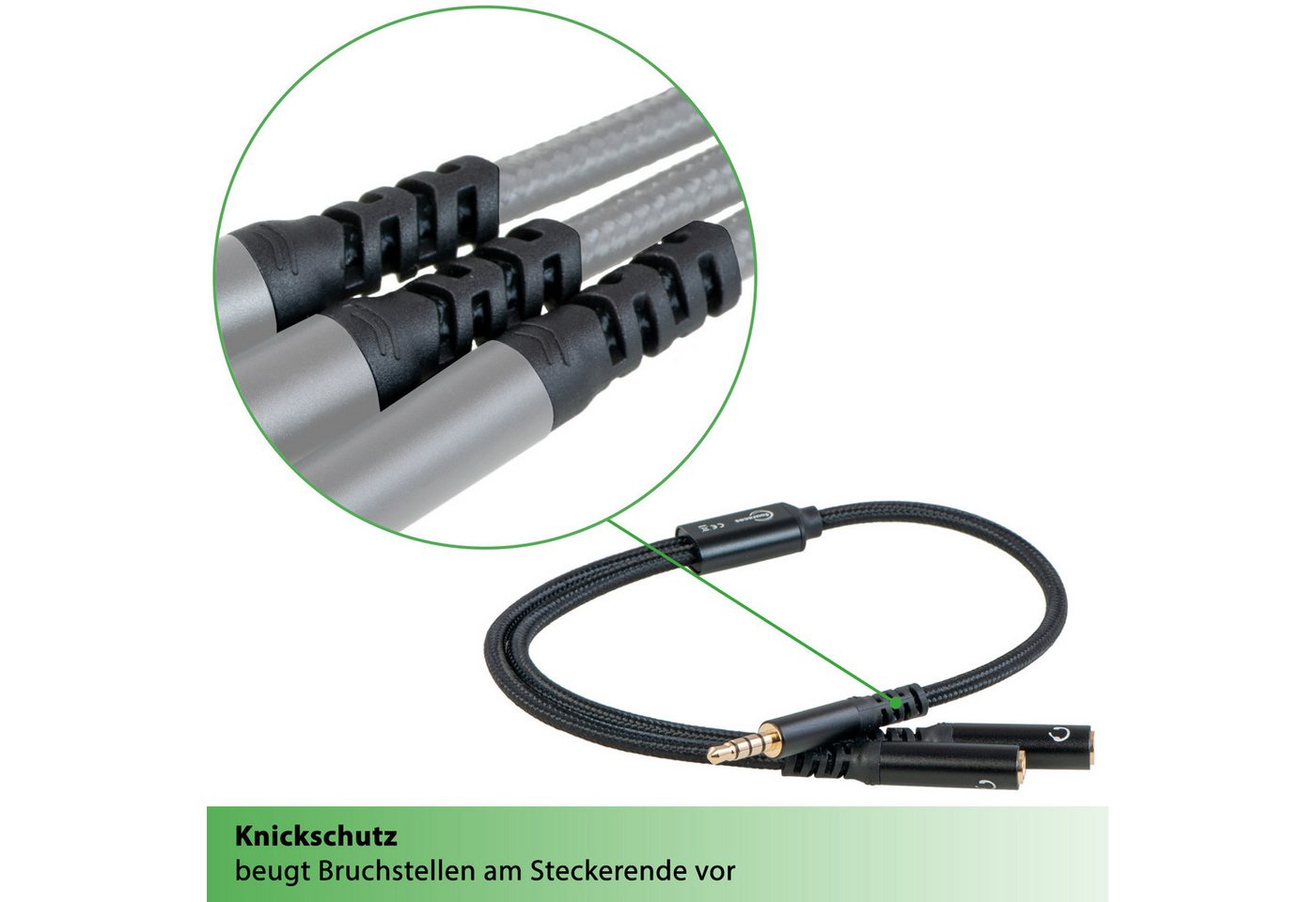 fouraces fouraces AUX Splitter, kurz, 30cm, 4pol für Headset, Kopfhörer, Handy Audio-Kabel, 3,5-mm-Klinke, 3,5-mm-Klinke (30 cm), perfekt für sehr kurze Verkabelungswege - z.B. im Auto Bild 5