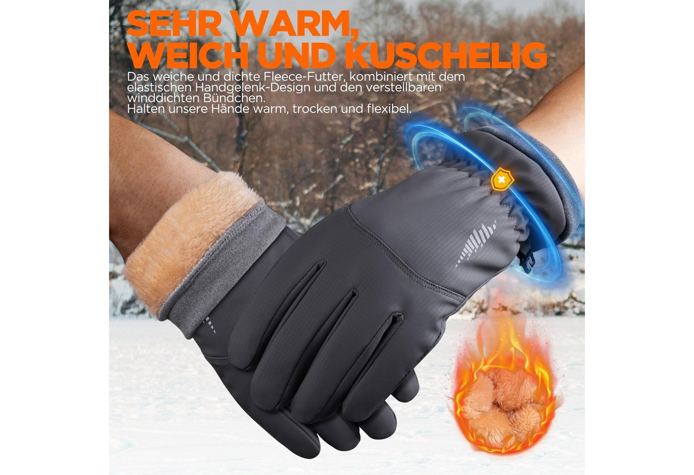 Coonoor Fahrradhandschuhe Wasserdichte Winterhandschuhe für Herren Damen, Multisporthandschuhe Thermo Warme Fahrradhandschuhe mit Touchscreen, Warme Skihandschuhe Bild 2
