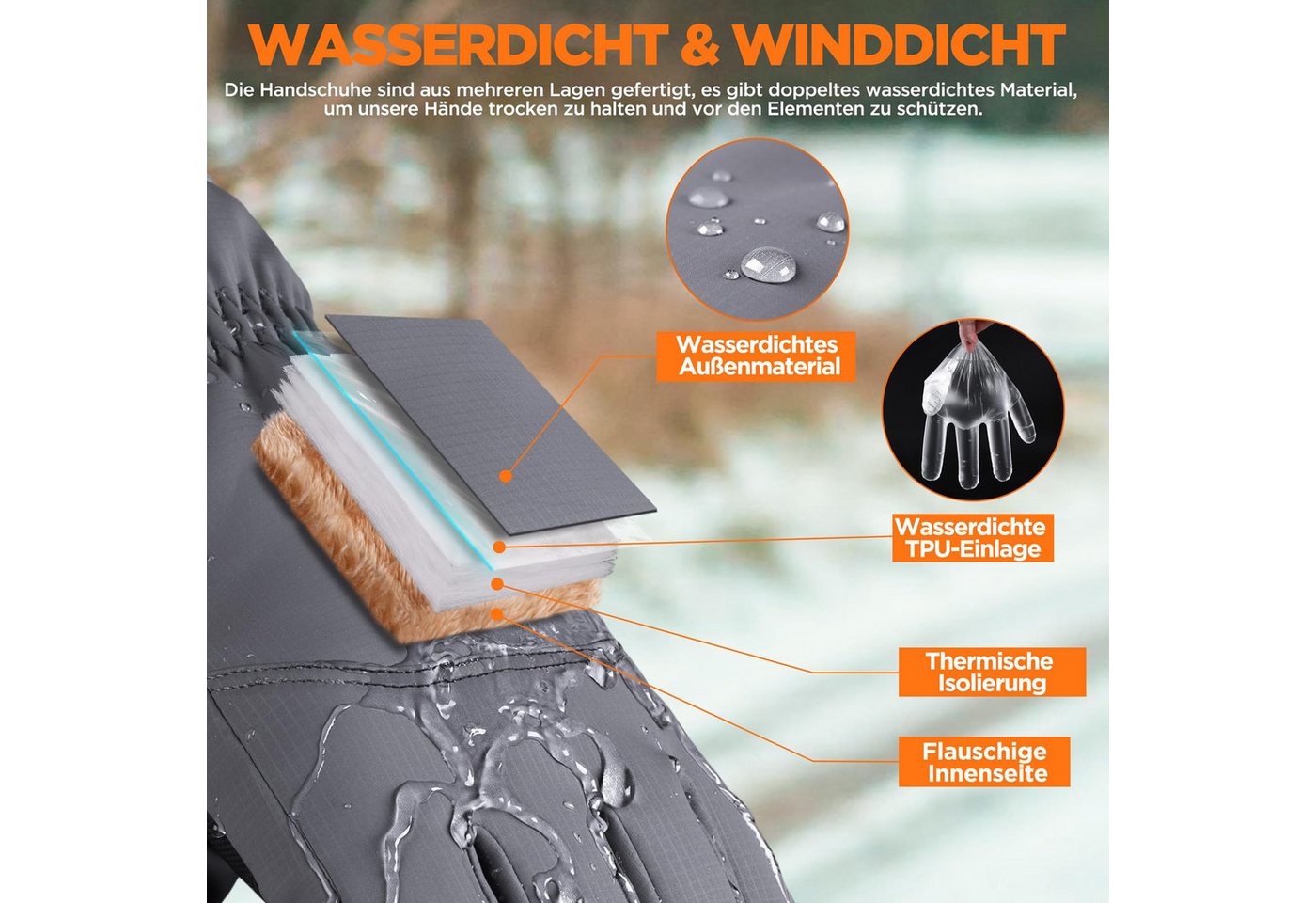 Coonoor Fahrradhandschuhe Wasserdichte Winterhandschuhe für Herren Damen, Multisporthandschuhe Thermo Warme Fahrradhandschuhe mit Touchscreen, Warme Skihandschuhe Bild 5