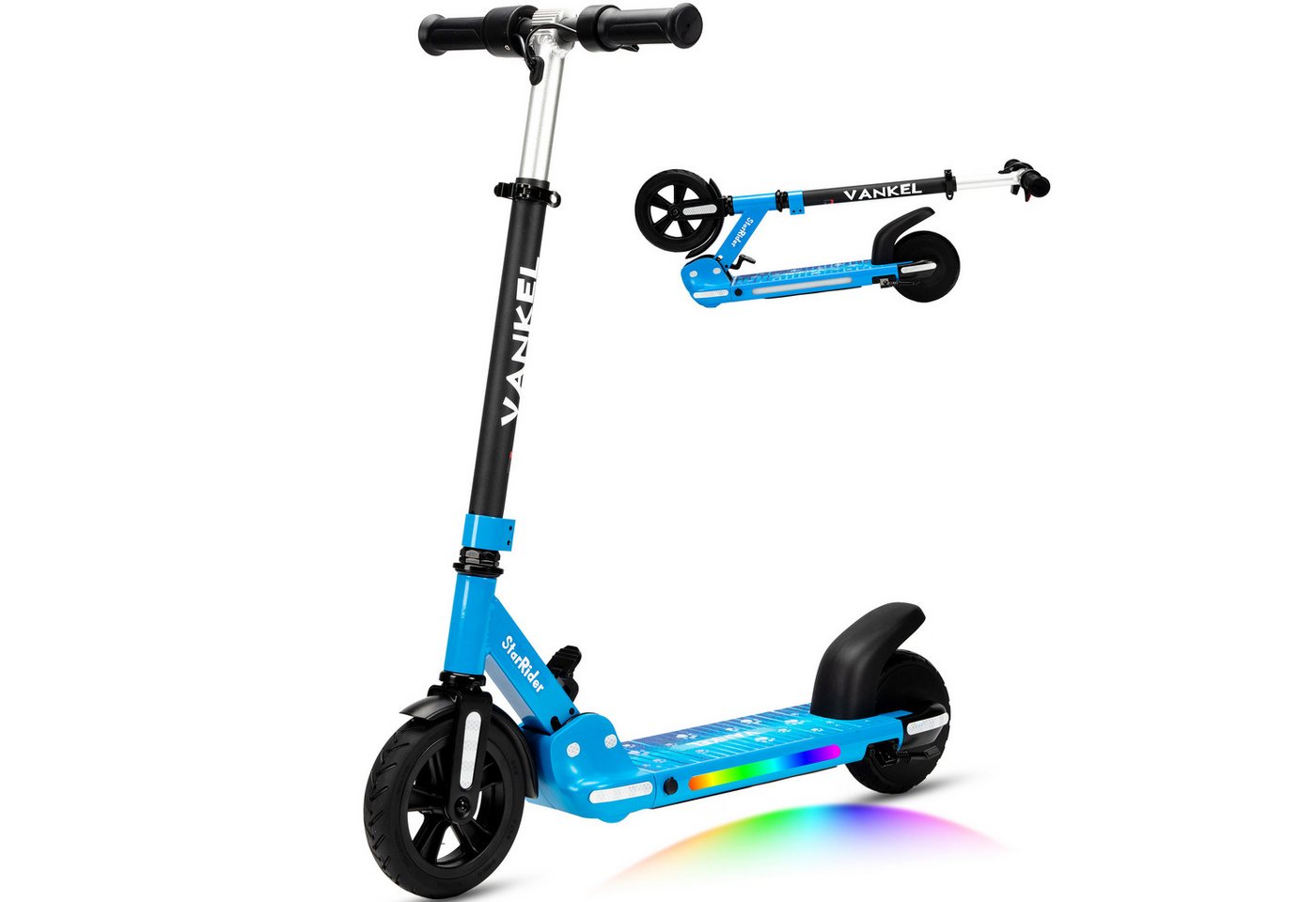Vankel E-Scooter Faltbarer E-Scooter für Kinder ab 6 Jahren, bis 14 km/h, 150 W, (faltbar, für Jungen und Mädchen, max. 50kg, Aluminiumrahmen), 6,5 kg leicht, höhenverstellbar für ca. 110–160 cm Bild 2