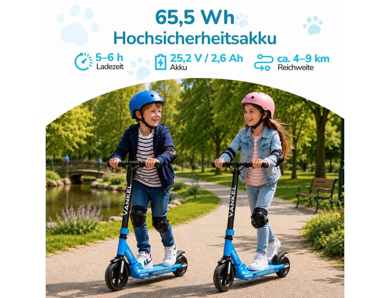 Vankel E-Scooter Faltbarer E-Scooter für Kinder ab 6 Jahren, bis 14 km/h, 150 W, (faltbar, für Jungen und Mädchen, max. 50kg, Aluminiumrahmen), 6,5 kg leicht, höhenverstellbar für ca. 110–160 cm Bild 3
