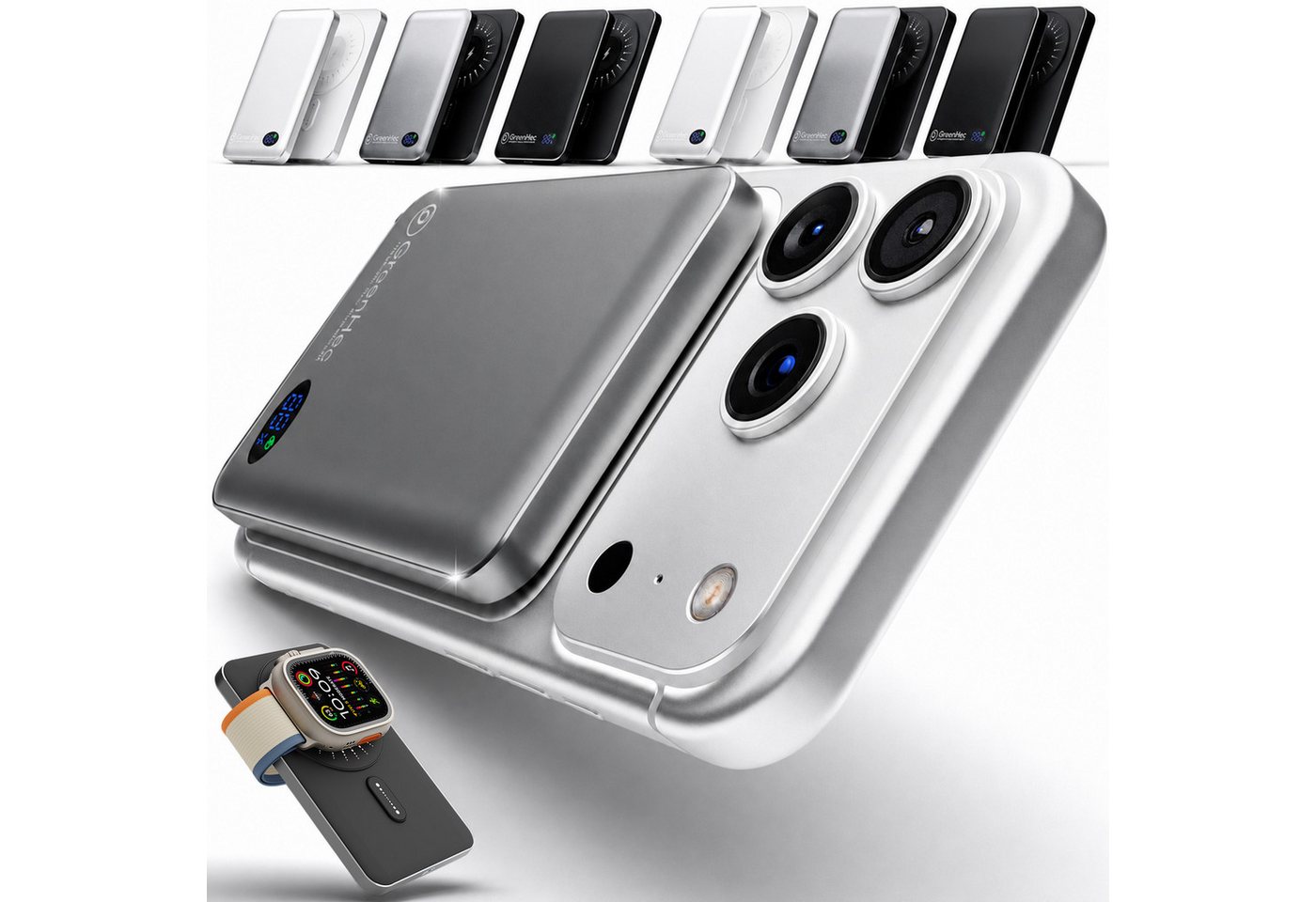 GreenHec Powerbank MagSafe iPhone 18 17 16 15 14 13 Pro Max Power Bank Wireless Powerbank MagSwift Duo Powerbank A 10000 mAh (1,5 V), Magnetische 10000mAh 5000mAh Induktiv Batterie Kabellos Laden Slim Air Bild 3