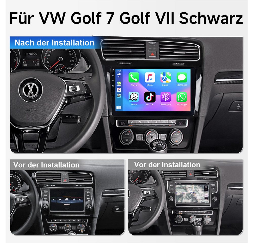 A-Sure 10.1" Für VW Golf 7 VII MK7 2012-2017 4+64GB RDS DSP Navi 1280*800 IPS Autoradio (Digitalradio (DAB), UI Theme, SWC, Canbus) Bild 2