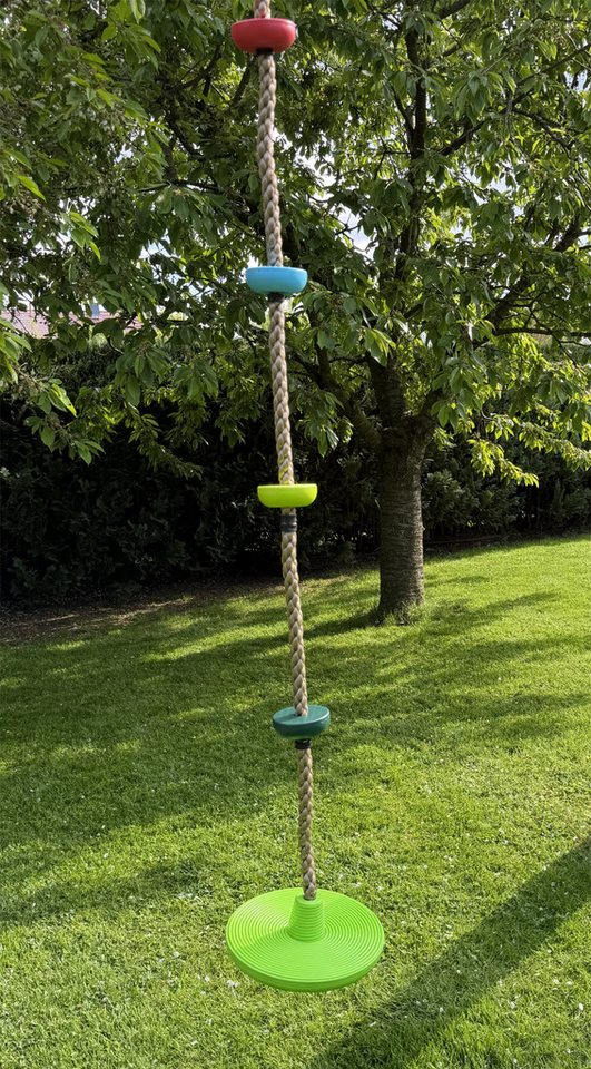 Loggyland Kletterseil Kletterseil mit Knoten und Tellerschaukel – Outdoor-Seil für Kinder, ideal für Schaukelgestell und Spielturm