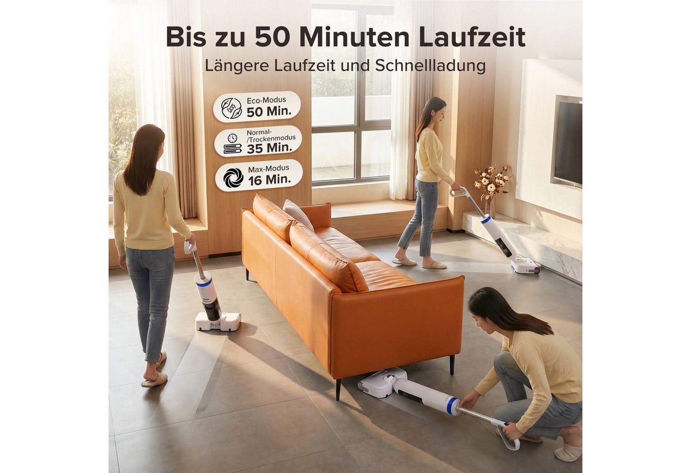 lubluelu Nass-Trocken-Akkusauger T9 Selbstreinigung 180° Lay-Flat Nasssauger Saugwischer 21.000 Pa, 200 W, beutellos, unten integrierter Frischwassertank / Selbstreinigen