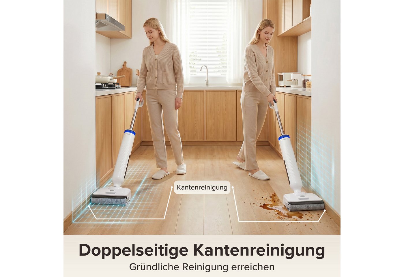 lubluelu Nass-Trocken-Akkusauger T9 Selbstreinigung 180° Lay-Flat Nasssauger Saugwischer 21.000 Pa, 200 W, beutellos, unten integrierter Frischwassertank / Selbstreinigen Bild 3