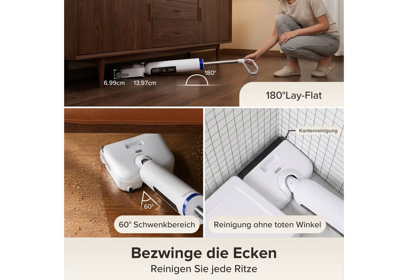 lubluelu Nass-Trocken-Akkusauger T9 Selbstreinigung 180° Lay-Flat Nasssauger Saugwischer 21.000 Pa, 200 W, beutellos, unten integrierter Frischwassertank / Selbstreinigen Bild 4
