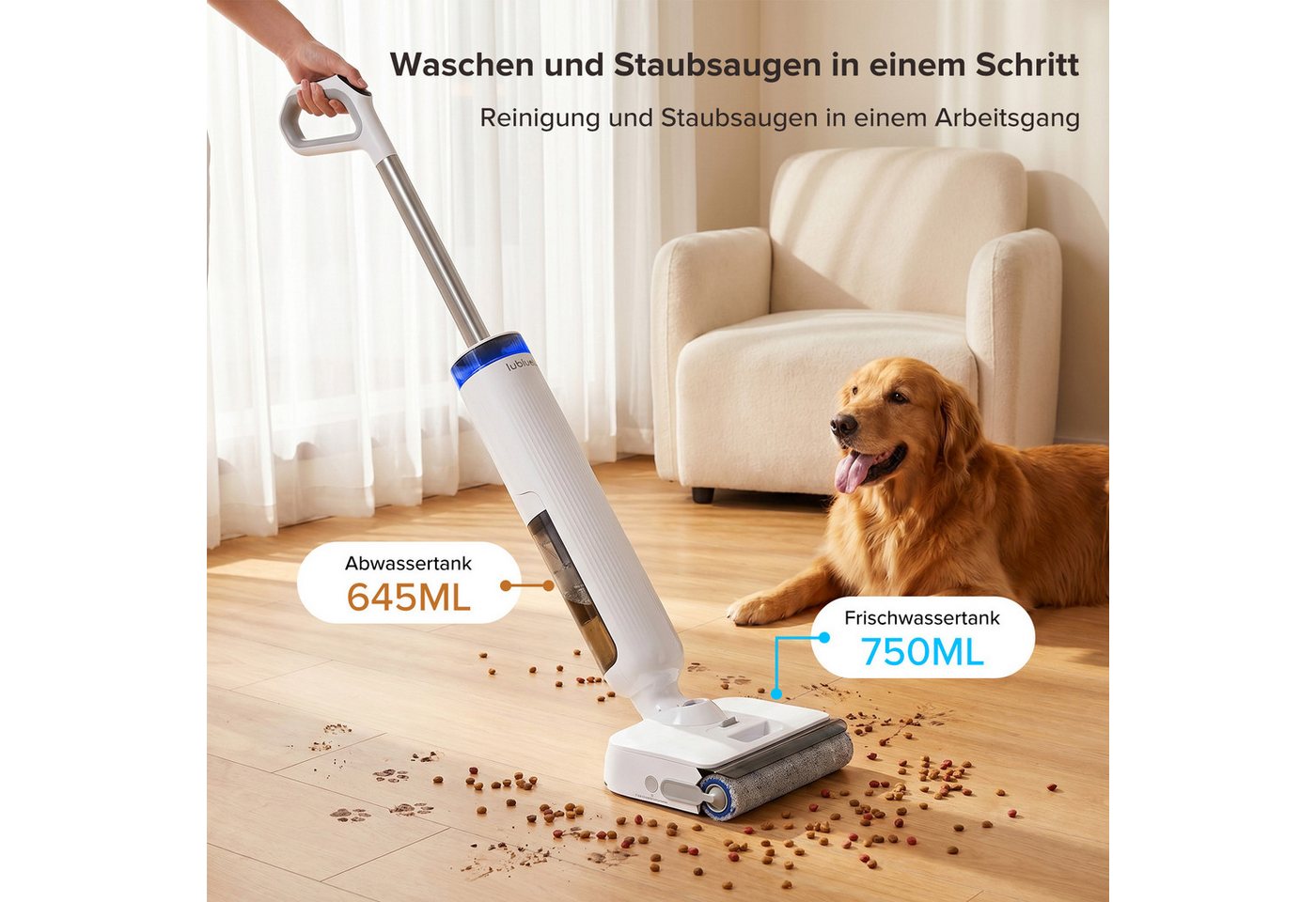 lubluelu Nass-Trocken-Akkusauger T9 Selbstreinigung 180° Lay-Flat Nasssauger Saugwischer 21.000 Pa, 200 W, beutellos, unten integrierter Frischwassertank / Selbstreinigen Bild 5